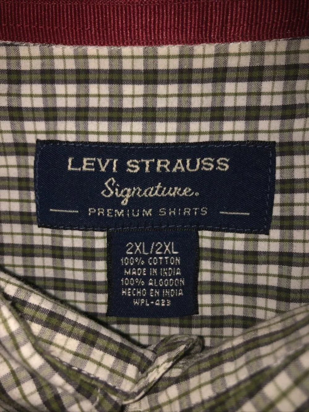 Levi Strauss Signature Green White Plaid Button Up Shirt Mens 2XL Casual